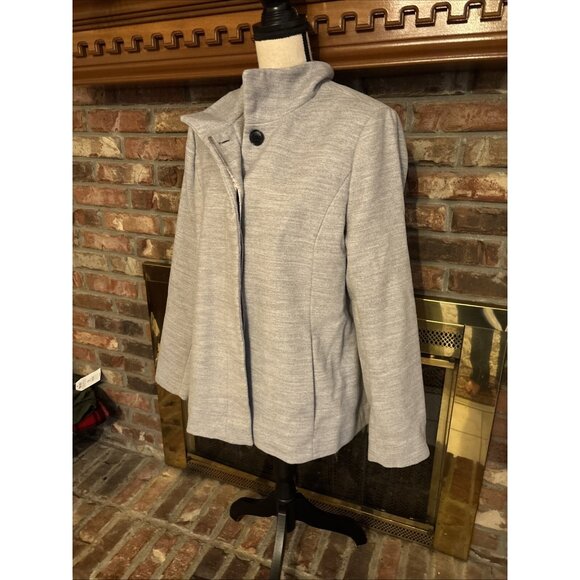 Lands End Heavy Gray Lined Size 12 Pea Coat Hidden Buttons - Picture 2 of 8